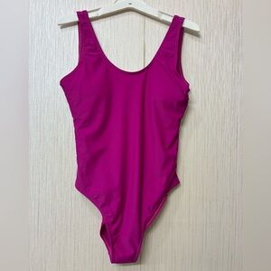 Trendy Hot Pink/Magenta High Cut One Piece Swimsuit Scoop Neck Low Back Size M
